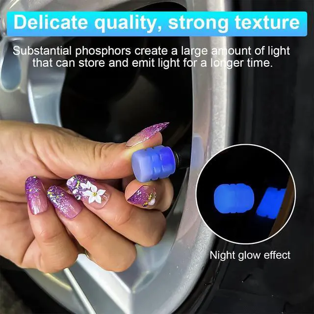 Alt view image 3 of 6 - Luminous Tire Valve Stem Caps for Car, 12PCS Fluorescent Glow in The Dark Air Caps Cover, Illuminated Corrosion Resistant Tire Pressure Caps, Universal for Car, Truck, SUV, Motorcycles, Bike (Blue)