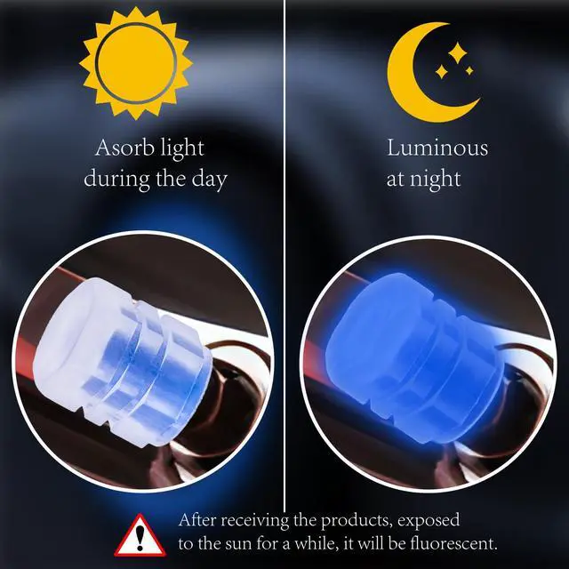 Alt view image 3 of 7 - MEAJOO 8PCS Fluorescent Tire Valve Stem Caps, Luminous Car Tire Air Cap, Corrosion Resistant Leak-Proof Wheel Valve Cover, Universal for Cars, Trucks, Bikes, Motorcycles, Bicycles(Blue)