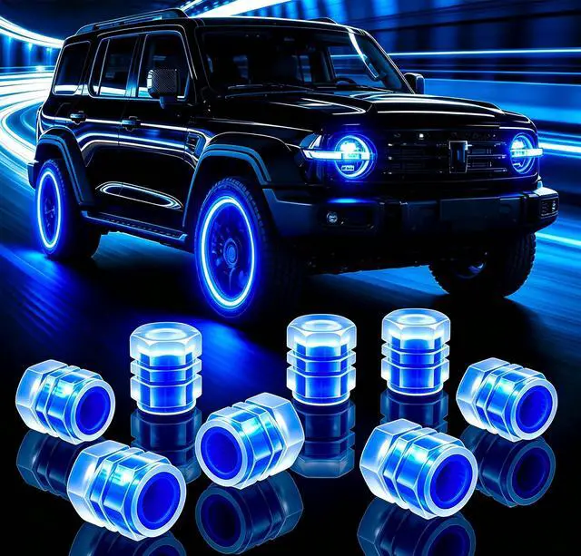Main image of MEAJOO 8PCS Fluorescent Tire Valve Stem Caps, Luminous Car Tire Air Cap, Corrosion Resistant Leak-Proof Wheel Valve Cover, Universal for Cars, Trucks, Bikes, Motorcycles, Bicycles(Blue)