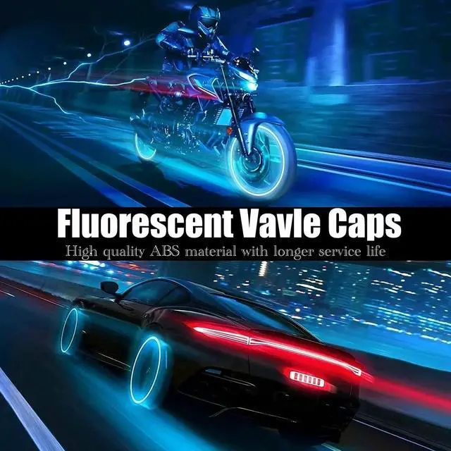 Alt view image 6 of 7 - MEAJOO 8PCS Fluorescent Tire Valve Stem Caps, Luminous Car Tire Air Cap, Corrosion Resistant Leak-Proof Wheel Valve Cover, Universal for Cars, Trucks, Bikes, Motorcycles, Bicycles(Blue)