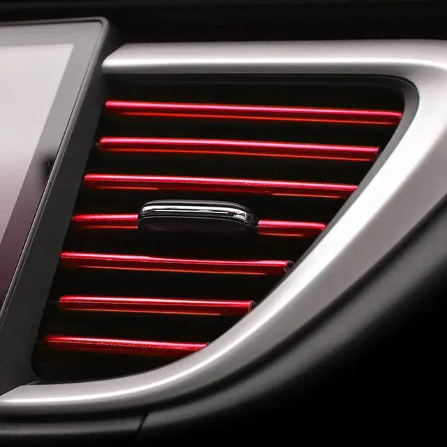 Alt view image 2 of 6 - Hadwoer 20Pcs Car Auto Air Conditioner Vent Outlet Trim Strip, DIY Decoration Chrome PVC Car Interior Moulding Trim Strip Line for All Straight Air Vent Outlet (Red)