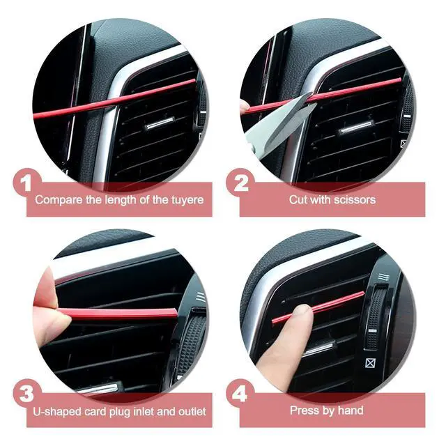 Alt view image 4 of 6 - Hadwoer 20Pcs Car Auto Air Conditioner Vent Outlet Trim Strip, DIY Decoration Chrome PVC Car Interior Moulding Trim Strip Line for All Straight Air Vent Outlet (Red)