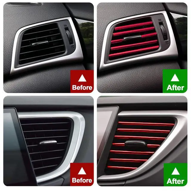 Alt view image 3 of 6 - Hadwoer 20Pcs Car Auto Air Conditioner Vent Outlet Trim Strip, DIY Decoration Chrome PVC Car Interior Moulding Trim Strip Line for All Straight Air Vent Outlet (Red)