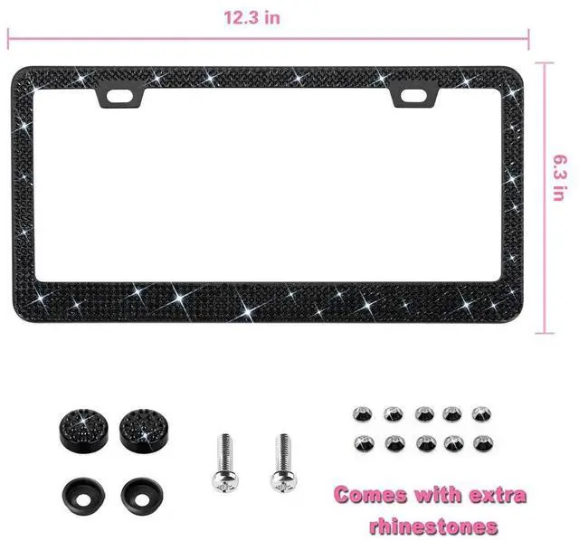 Alt view image 2 of 6 - Bling License Plate Frame for Women, 1PCS Sparkly License Plate Frames| Over 1200 pcs 14 Facets Bedazzled Clear Glass Diamond Rhinestone Crystals w/Free Glitter Diamond Box (Black)