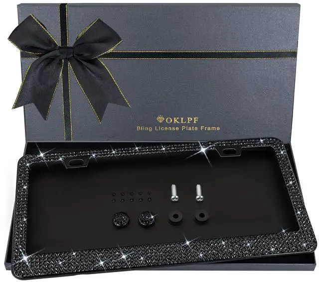 Main image of Bling License Plate Frame for Women, 1PCS Sparkly License Plate Frames| Over 1200 pcs 14 Facets Bedazzled Clear Glass Diamond Rhinestone Crystals w/Free Glitter Diamond Box (Black)