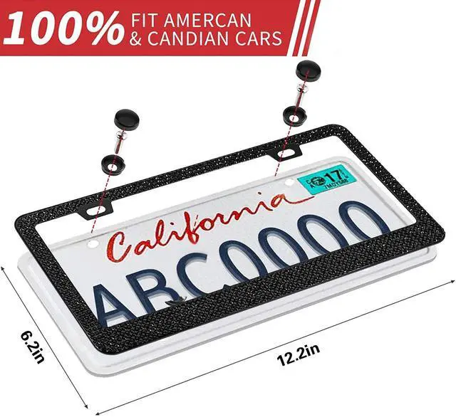 Alt view image 6 of 6 - Bling License Plate Frame for Women, 1PCS Sparkly License Plate Frames| Over 1200 pcs 14 Facets Bedazzled Clear Glass Diamond Rhinestone Crystals w/Free Glitter Diamond Box (Black)