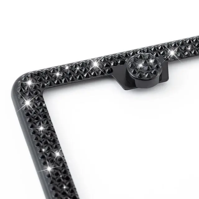 Alt view image 2 of 7 - FIISFIIS Bling License Plate Frame for Women,2 Pack Premium Stainless Steel Rhinestone License Plate Holder,Handmade Glitter Crystal Diamond Girl Lincense Plate Tag Cover,Bedazzled Sparkly-Black