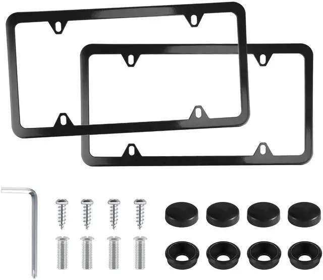 Main image of LivTee 4 Holes Stainless Steel License Plate Frames, 2 PCS Car Licence Plate Covers, Automotive Exterior Accessories Slim Design with Bolts Washer Caps for US Vehicles, Black