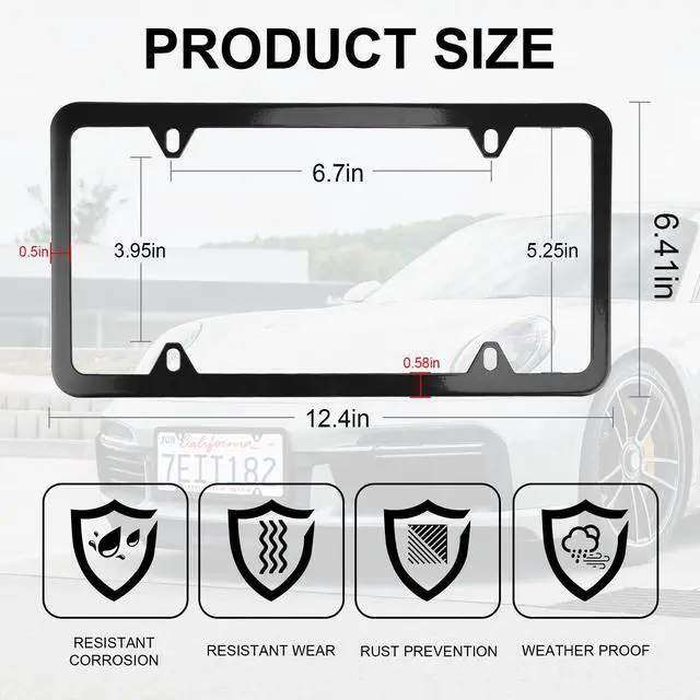Alt view image 3 of 6 - LivTee 4 Holes Stainless Steel License Plate Frames, 2 PCS Car Licence Plate Covers, Automotive Exterior Accessories Slim Design with Bolts Washer Caps for US Vehicles, Black