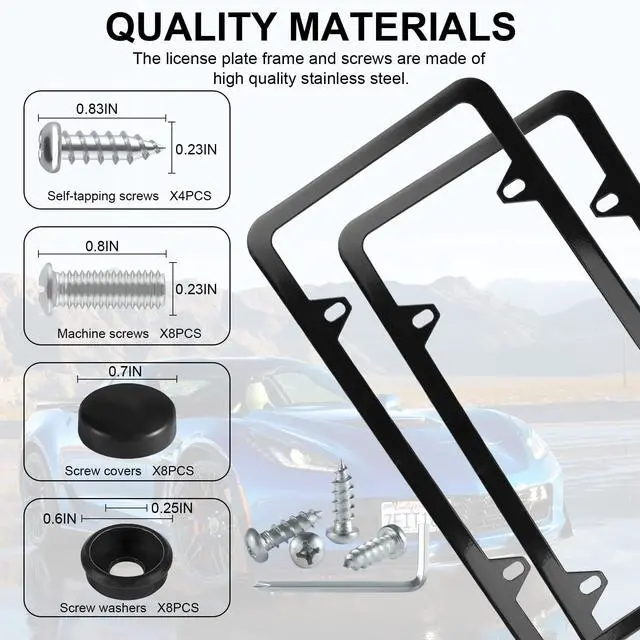 Alt view image 4 of 6 - LivTee 4 Holes Stainless Steel License Plate Frames, 2 PCS Car Licence Plate Covers, Automotive Exterior Accessories Slim Design with Bolts Washer Caps for US Vehicles, Black