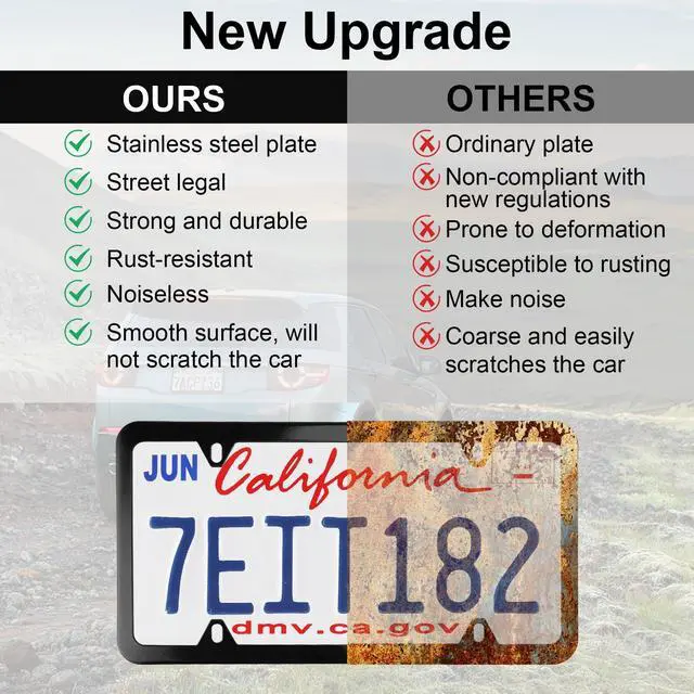 Alt view image 6 of 6 - LivTee 4 Holes Stainless Steel License Plate Frames, 2 PCS Car Licence Plate Covers, Automotive Exterior Accessories Slim Design with Bolts Washer Caps for US Vehicles, Black