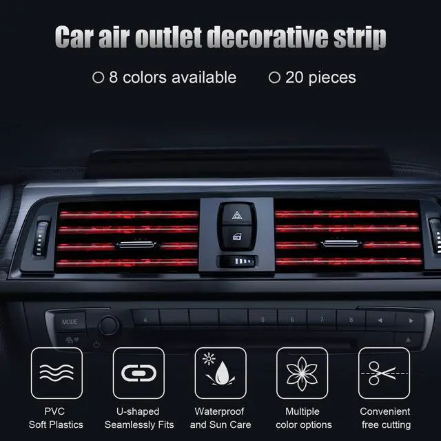 Alt view image 2 of 7 - PYHLVCLF 20 Pieces Universal Car Air Conditioner Vent Trim Decoration Strip Accessories, Waterproof Flexible Shiny Auto Car Interior Accessories for All Air Vent Outlet