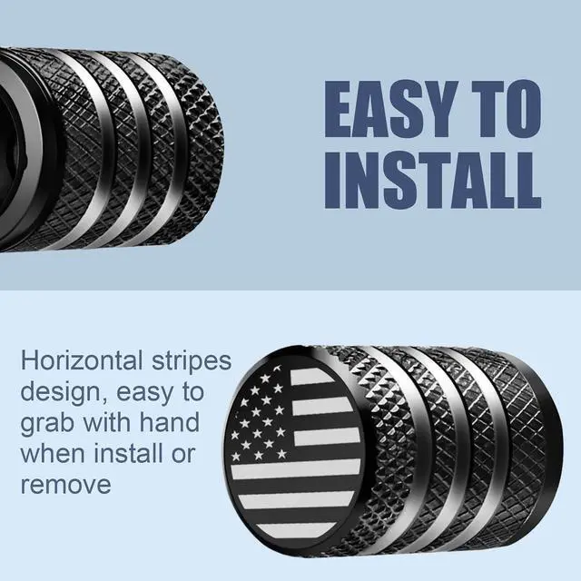 Alt view image 4 of 6 - Tire Valve Stem Cap Cover - (12 Pack) Tire Air Cap Metal with Plastic Liner Corrosion Resistant Leak-Proof American Flag for Car Truck Motorcycle Bike Black