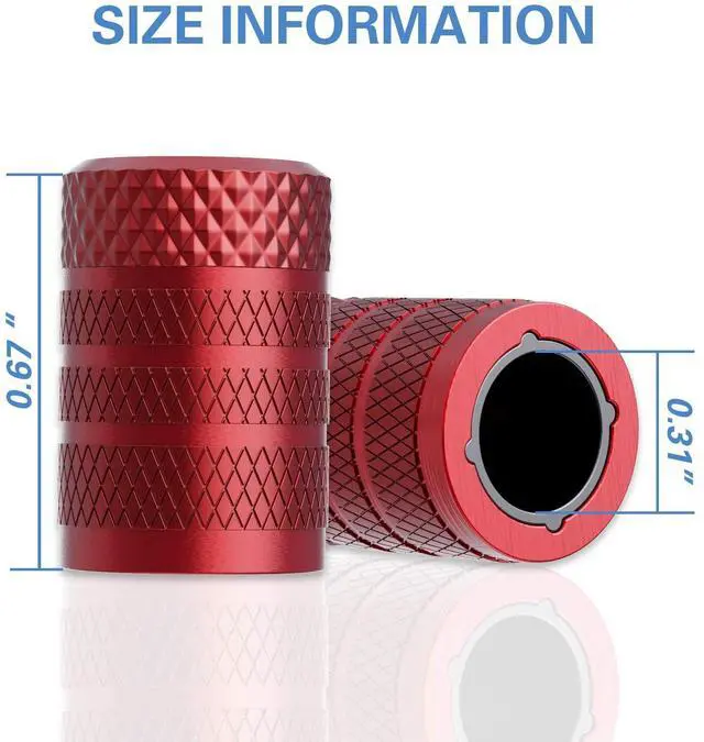 Alt view image 4 of 6 - CKAuto Tire Valve Stem Caps, Red, 4 pcs/Pack, Anodized Aluminum Tire Valve Cap Set, Corrosion Resistant, Universal Stem Covers for Cars Trucks Motorcycles SUVs and Bikes