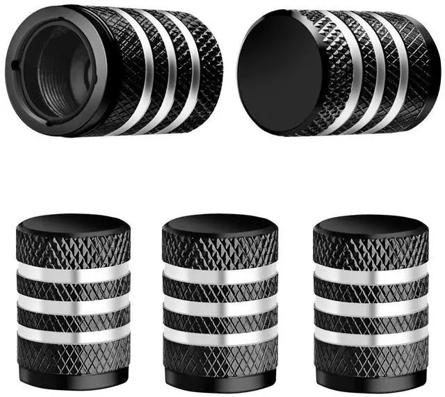 Main image of Tire Valve Stem Cap Cover - (5 Pack) Tire Air Caps Metal with Plastic Liner Corrosion Resistant Leak-Proof for Car Truck Motorcycle SUV and Bike Black