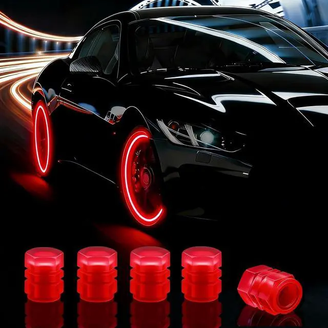 Main image of 20 Pcs Glow in The Dark Tire Valve Caps Fluorescent Tire Valve Stem Caps, Cool Car Present for Universal Decoration Accessories for Car SUV Bicycle Motorcycles Trucks (Red)