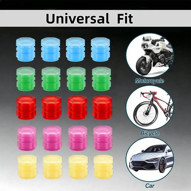 Alt view image 6 of 7 - 20 Pcs Glow in The Dark Tire Valve Caps Fluorescent Tire Valve Stem Caps, Cool Car Present for Universal Decoration Accessories for Car SUV Bicycle Motorcycles Trucks (Colorful)