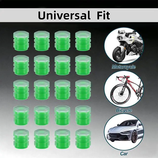 Alt view image 6 of 7 - 20 Pcs Glow in The Dark Tire Valve Caps Fluorescent Tire Valve Stem Caps, Cool Car Present for Universal Decoration Accessories for Car SUV Bicycle Motorcycles Trucks (Green)