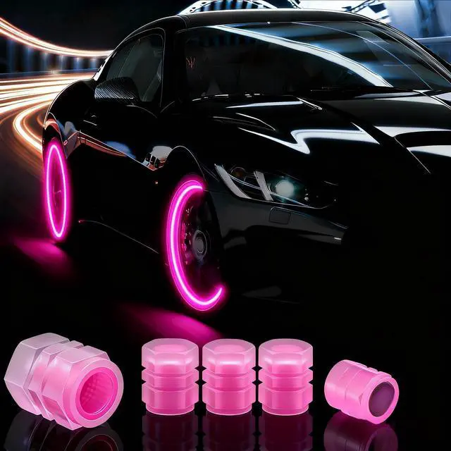 Main image of 20 Pcs Glow in The Dark Tire Valve Caps Fluorescent Tire Valve Stem Caps, Cool Car Present for Universal Decoration Accessories for Car SUV Bicycle Motorcycles Trucks (Pink)