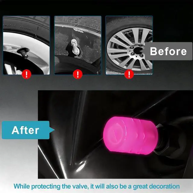 Alt view image 5 of 7 - 20 Pcs Glow in The Dark Tire Valve Caps Fluorescent Tire Valve Stem Caps, Cool Car Present for Universal Decoration Accessories for Car SUV Bicycle Motorcycles Trucks (Pink)