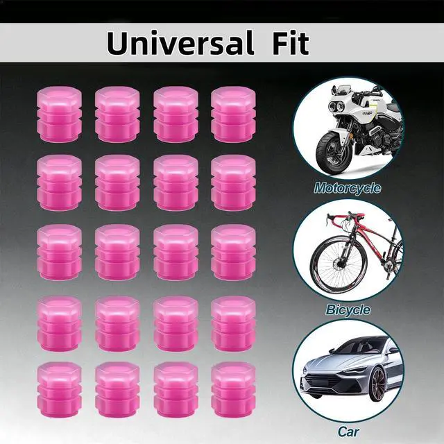 Alt view image 6 of 7 - 20 Pcs Glow in The Dark Tire Valve Caps Fluorescent Tire Valve Stem Caps, Cool Car Present for Universal Decoration Accessories for Car SUV Bicycle Motorcycles Trucks (Pink)
