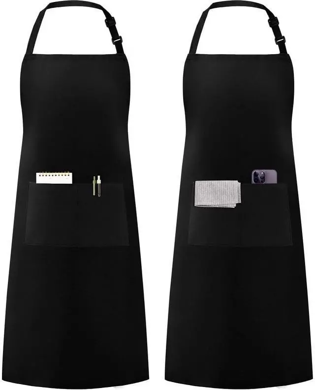 Main image of Syntus Adjustable Bib Apron with 2 Pockets Cooking Kitchen Aprons for Women Men Chef, Basic Black 2 Polyester