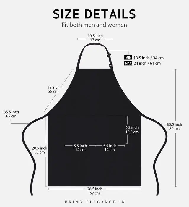 Alt view image 2 of 7 - Syntus Adjustable Bib Apron with 2 Pockets Cooking Kitchen Aprons for Women Men Chef, Basic Black 2 Polyester