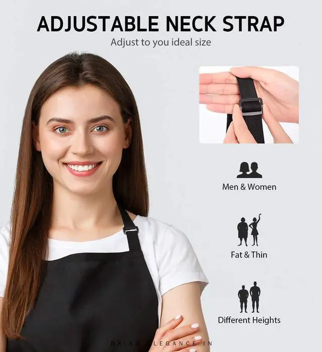 Alt view image 5 of 7 - Syntus Adjustable Bib Apron with 2 Pockets Cooking Kitchen Aprons for Women Men Chef, Basic Black 2 Polyester