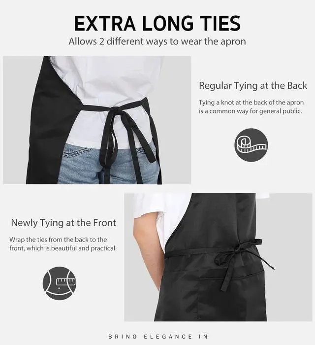 Alt view image 6 of 7 - Syntus Adjustable Bib Apron with 2 Pockets Cooking Kitchen Aprons for Women Men Chef, Basic Black 2 Polyester