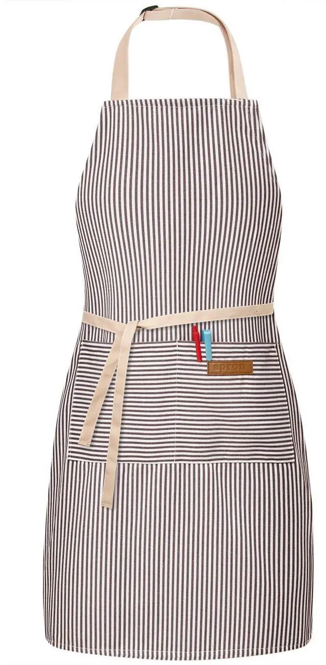 Main image of BeLuyi Adjustable Bib Apron with 2 Pockets Chef Cooking Kitchen Restaurant Aprons for Women Men (Brown Stripe)