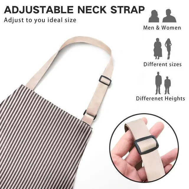 Alt view image 2 of 6 - BeLuyi Adjustable Bib Apron with 2 Pockets Chef Cooking Kitchen Restaurant Aprons for Women Men (Brown Stripe)