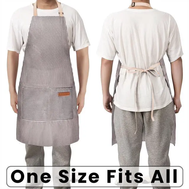 Alt view image 6 of 6 - BeLuyi Adjustable Bib Apron with 2 Pockets Chef Cooking Kitchen Restaurant Aprons for Women Men (Brown Stripe)