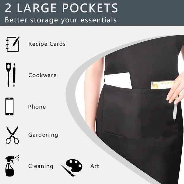 Alt view image 4 of 6 - YOLCAR Black Bib Apron, Adjustable Apron with 2 Pockets, Unisex Aprons for Chefs and Home Kitchen