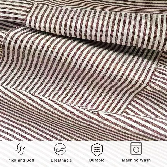 Alt view image 5 of 7 - DILLMAN Kitchen Cooking Adjustable Aprons - Men Women Bib Soft Chef Stripes Apron with 2 Pockets (Narrow Brown Strips)