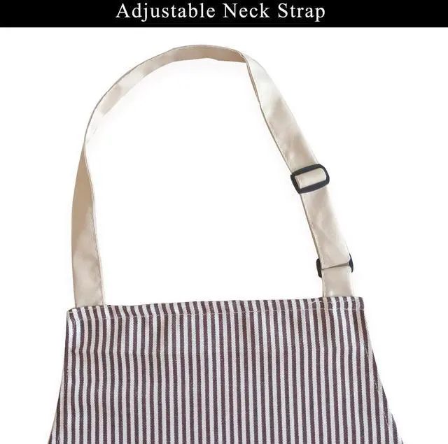 Alt view image 6 of 7 - DILLMAN Kitchen Cooking Adjustable Aprons - Men Women Bib Soft Chef Stripes Apron with 2 Pockets (Narrow Brown Strips)