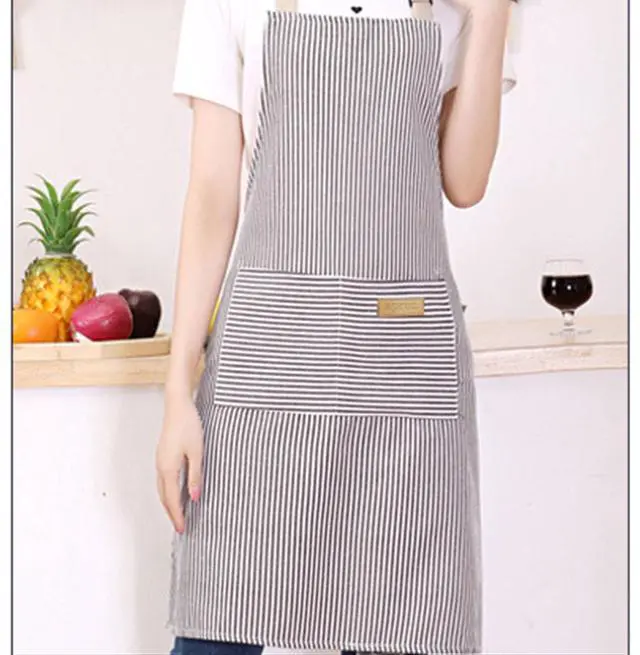 Alt view image 7 of 7 - DILLMAN Kitchen Cooking Adjustable Aprons - Men Women Bib Soft Chef Stripes Apron with 2 Pockets (Narrow Brown Strips)