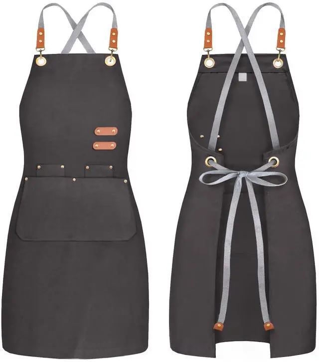 Main image of BeLuyi chef apron bib tool apron for man woman cross back straps with 4 pockets for kitchen cooking gardening baking working(black)