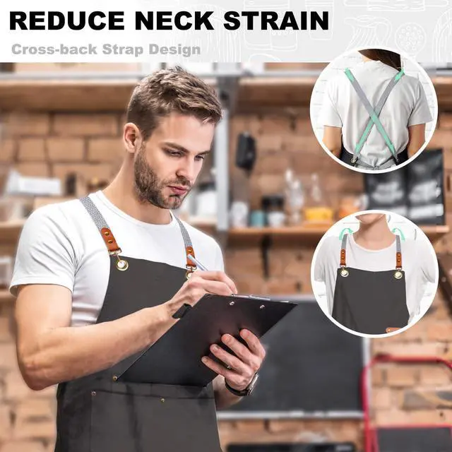 Alt view image 4 of 7 - BeLuyi chef apron bib tool apron for man woman cross back straps with 4 pockets for kitchen cooking gardening baking working(black)