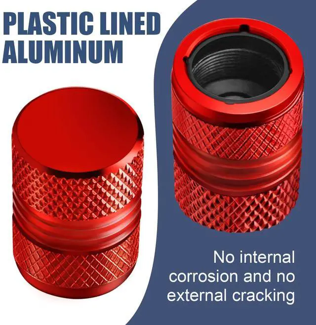 Alt view image 2 of 6 - Tire Valve Stem Caps - 4 Pack Anti-Corrosion Premium Anodized Alloy Tyre Air Valve Caps Universal for Car SUV Bike Red