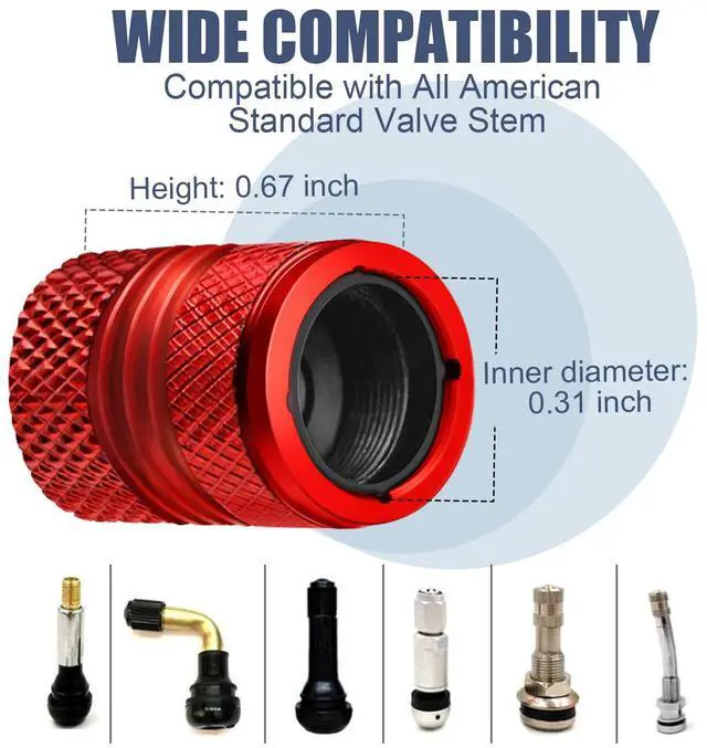 Alt view image 3 of 6 - Tire Valve Stem Caps - 4 Pack Anti-Corrosion Premium Anodized Alloy Tyre Air Valve Caps Universal for Car SUV Bike Red