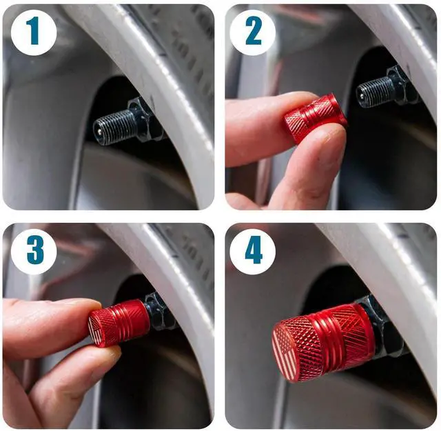Alt view image 5 of 6 - Tire Valve Stem Caps - 4 Pack Anti-Corrosion Premium Anodized Alloy Tyre Air Valve Caps Universal for Car SUV Bike Red