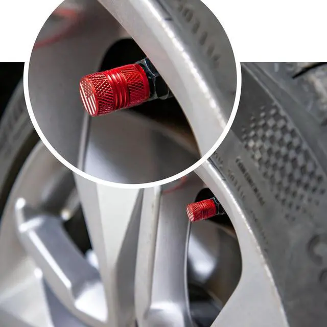 Alt view image 6 of 6 - Tire Valve Stem Caps - 4 Pack Anti-Corrosion Premium Anodized Alloy Tyre Air Valve Caps Universal for Car SUV Bike Red