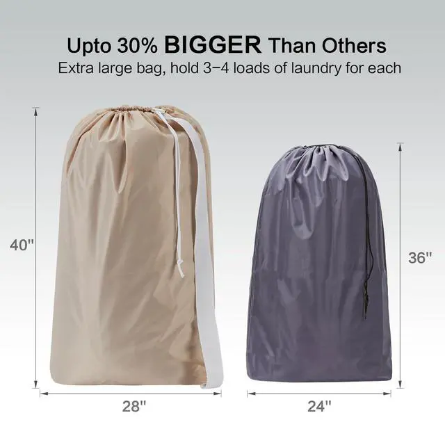 Alt view image 3 of 7 - HOMEST XL Nylon Laundry Bag with Strap, Large Dirty Clothes Organizer, Easy Fit a Laundry Hamper or Basket, Can Carry Up to 4 Loads of Laundry, Beige