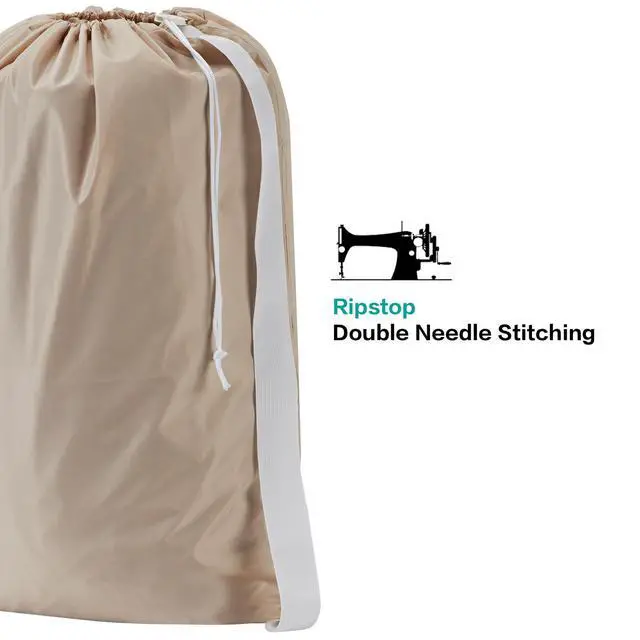 Alt view image 4 of 7 - HOMEST XL Nylon Laundry Bag with Strap, Large Dirty Clothes Organizer, Easy Fit a Laundry Hamper or Basket, Can Carry Up to 4 Loads of Laundry, Beige