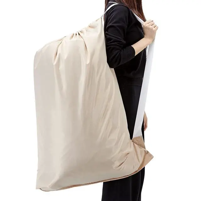 Alt view image 7 of 7 - HOMEST XL Nylon Laundry Bag with Strap, Large Dirty Clothes Organizer, Easy Fit a Laundry Hamper or Basket, Can Carry Up to 4 Loads of Laundry, Beige