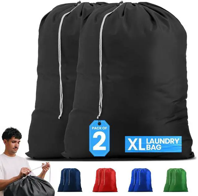 Main image of Handy Laundry Nylon XL - Large Capacity with Locking Drawstring, Machine Washable, Fits Laundry Baskets or Hampers, Holds 3 Loads of Clothes - Black (Pack of 2)