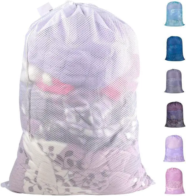 Main image of Polecasa Heavy Duty Diamond Mesh Laundry Bags 24x36" - Machine Washable Large Commercial Grade Laundry Bag with Drawstring & ID Tag for College Dorms, Travel, Sports Equipment White