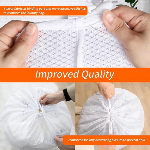 Alt view image 4 of 7 - Polecasa Heavy Duty Diamond Mesh Laundry Bags 24x36" - Machine Washable Large Commercial Grade Laundry Bag with Drawstring & ID Tag for College Dorms, Travel, Sports Equipment White
