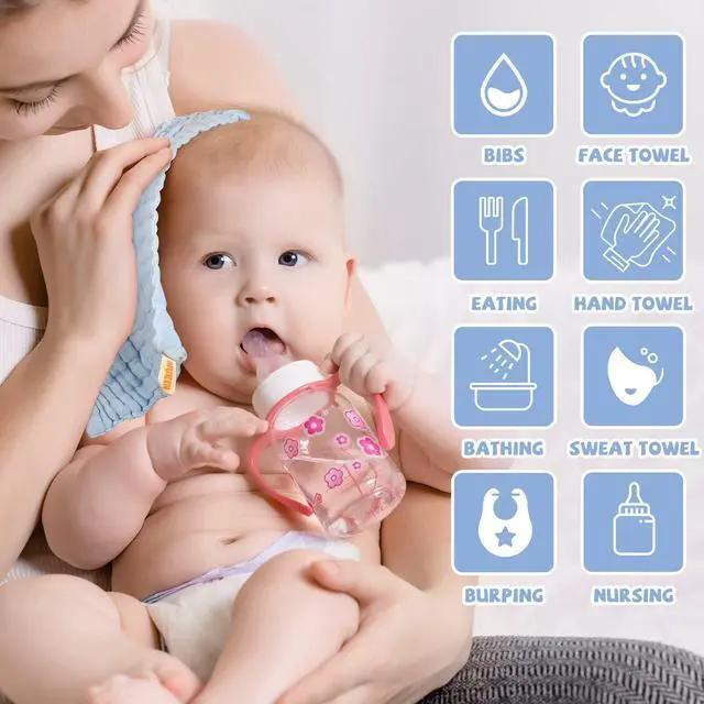 Alt view image 4 of 7 - MUKIN Baby Washcloths - Soft Face Cloths for Newborn, Absorbent Bath Wipes, Burp Cloths or Towels, Baby Registry as Shower. Pack of 6-12x12 inches (Blue)