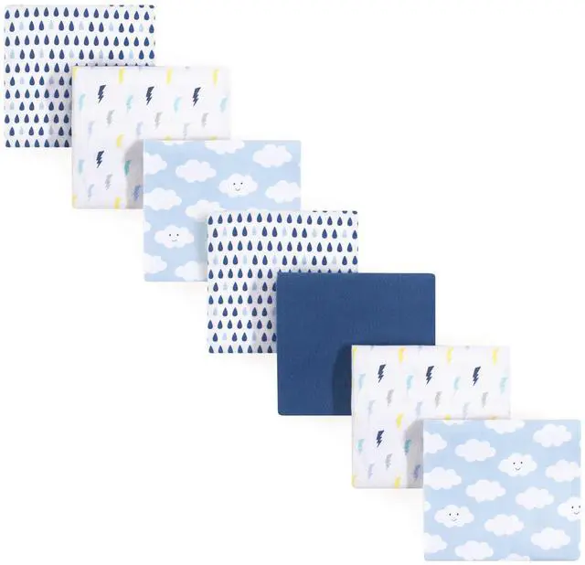 Main image of Luvable Friends Unisex Baby Cotton Flannel Receiving Blankets, Boy Clouds 7-Pack, One Size